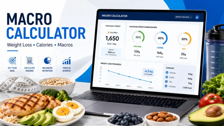 Free Macro Calculator for Weight Loss: Lose Fat Without Guesswork 3 macro calculator for weight loss showing calories protein carbs and fat breakdown dashboard